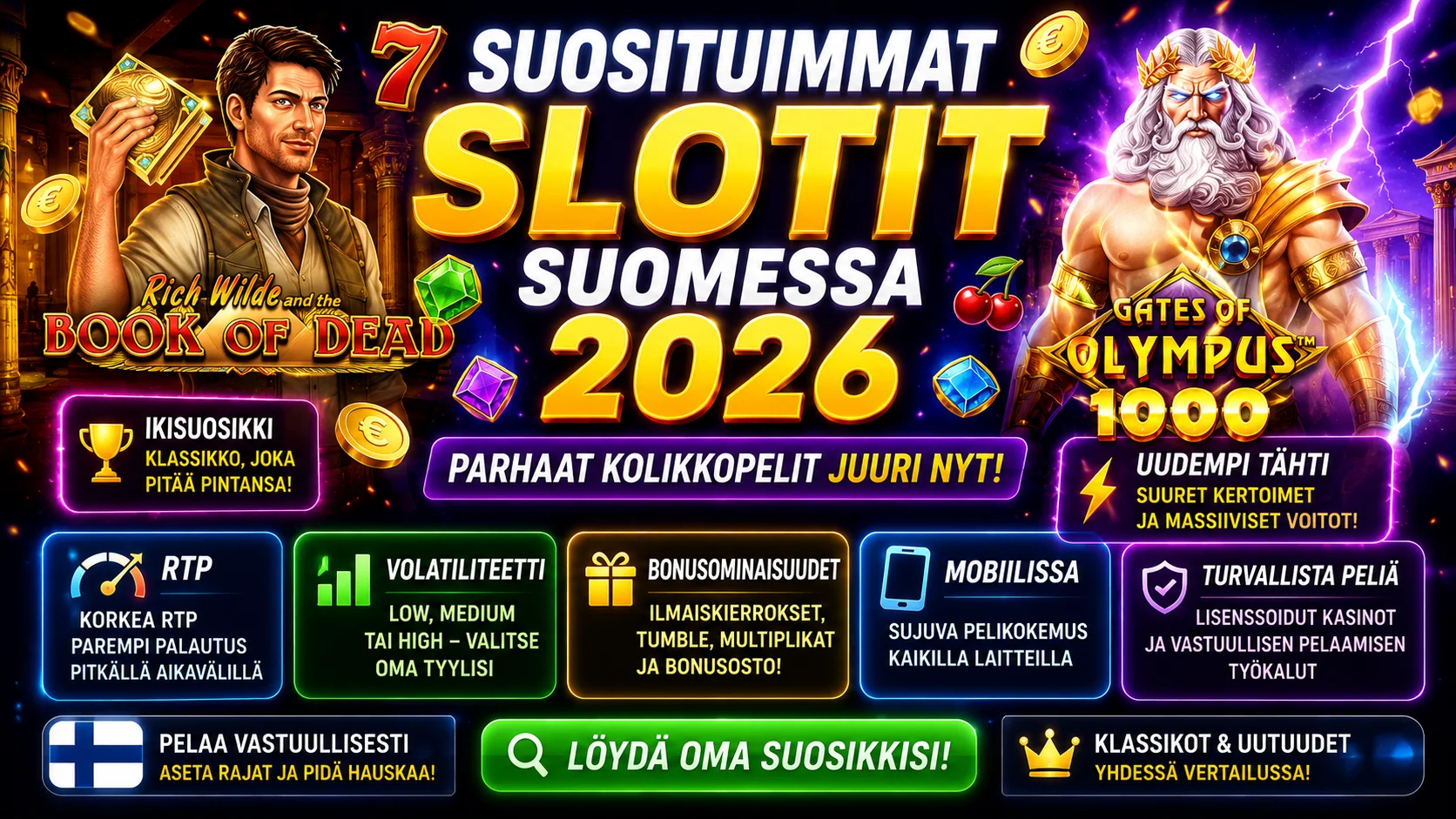 Suosituimmat slotit Suomessa 2026 – parhaat kolikkopelit