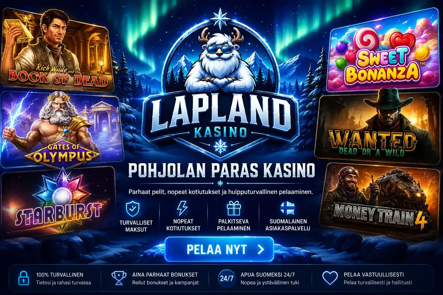 Lapin kasino pelit kuten Book of Dead ja Sweet Bonanza Suomessa